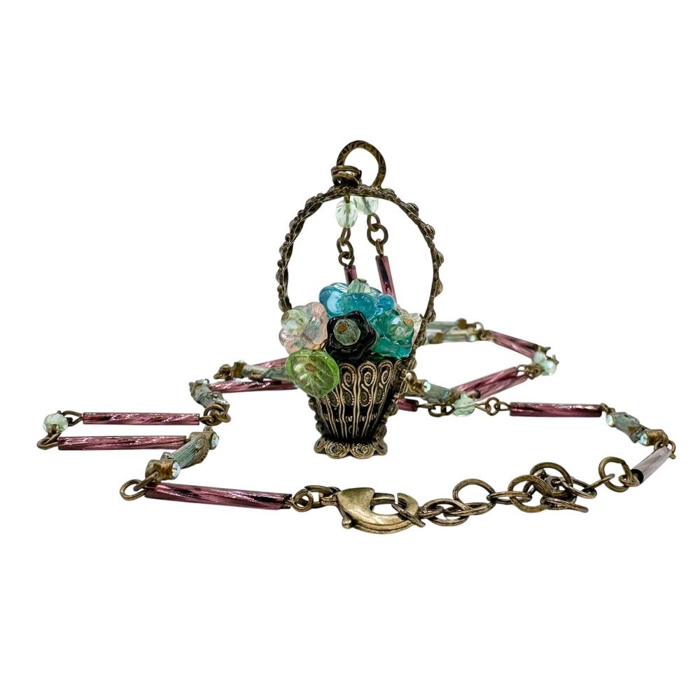 Flower Pot Necklace by Sweet Romance Whimsical Beaded Pendant Necklace